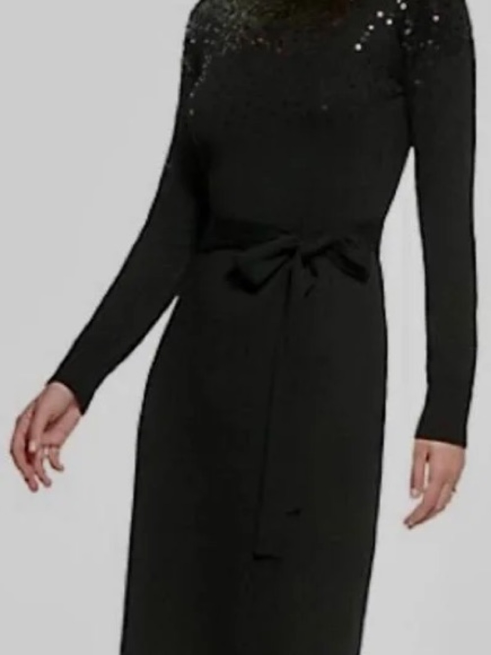 NWOT Black Long-Sleeve Knit Dress with Waist Tie